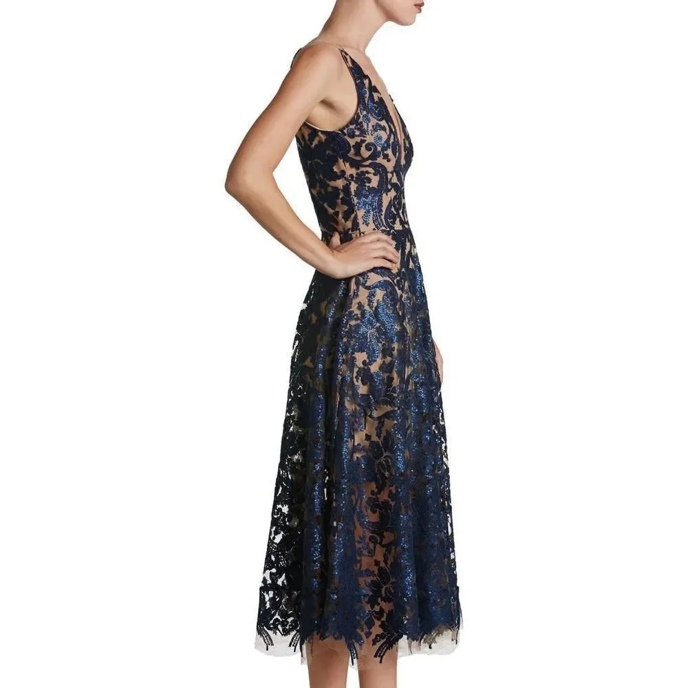 Dress The Population Women's Blair Embellished Fit & Flare Dress Black/Nude XS‎ - Picture 5 of 15